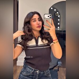 ZARA NWT Short Sleeve Ribbed Knit Polo Shirt